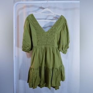 Linen Babydoll Dress in Olive Green